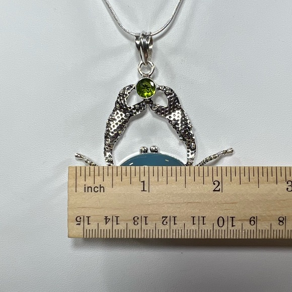 Natural Blue Chalcedony Crab 925 Pendant & Multi Stone Delicate Necklace 36” - Picture 7 of 13